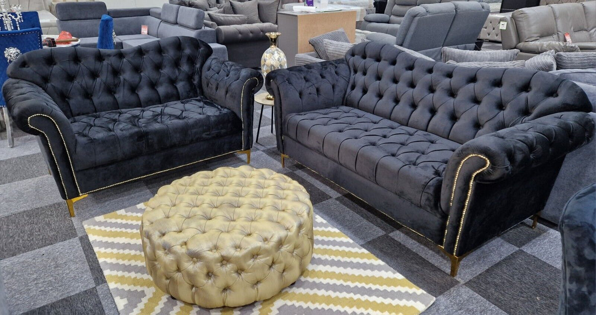 Elegance Chesterfield Sofa 3+2 Black () LTD