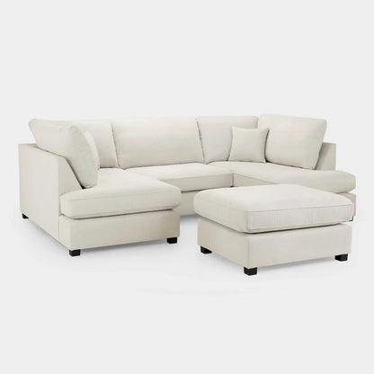 Aspen Cream U Shape Corner Sofa UK – Luxury Fabric Family Sofa with Footstool for Modern Living Rooms