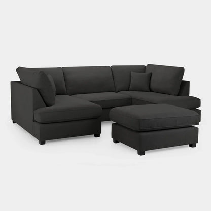 Aspen Black U Shape Corner Sofa – Modern Fabric Family Sofa UK