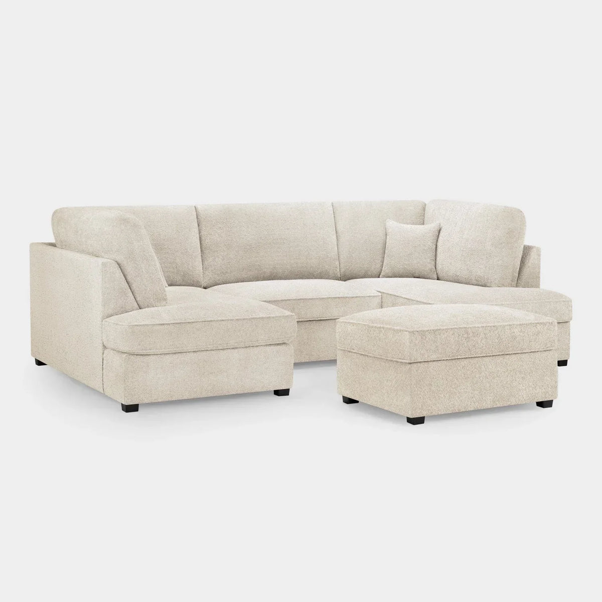 Carnaby Cinema Cream Boucle U Shape Corner Sofa with Footstool – Luxury Fabric Sofa UK