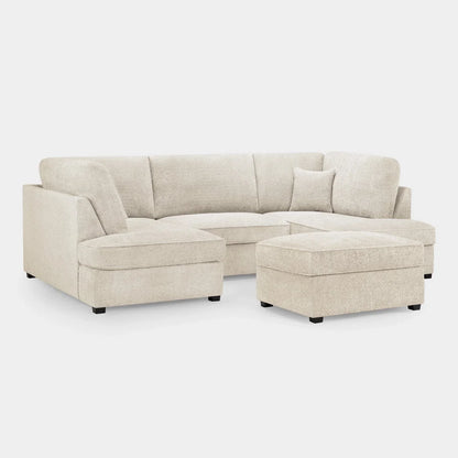 Carnaby Cinema Cream Boucle U Shape Corner Sofa with Footstool – Luxury Fabric Sofa UK