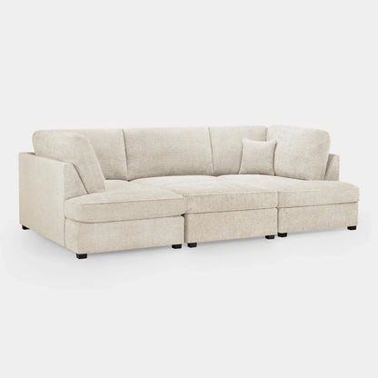 Carnaby Cinema Cream Boucle U Shape Corner Sofa with Footstool – Luxury Fabric Sofa UK