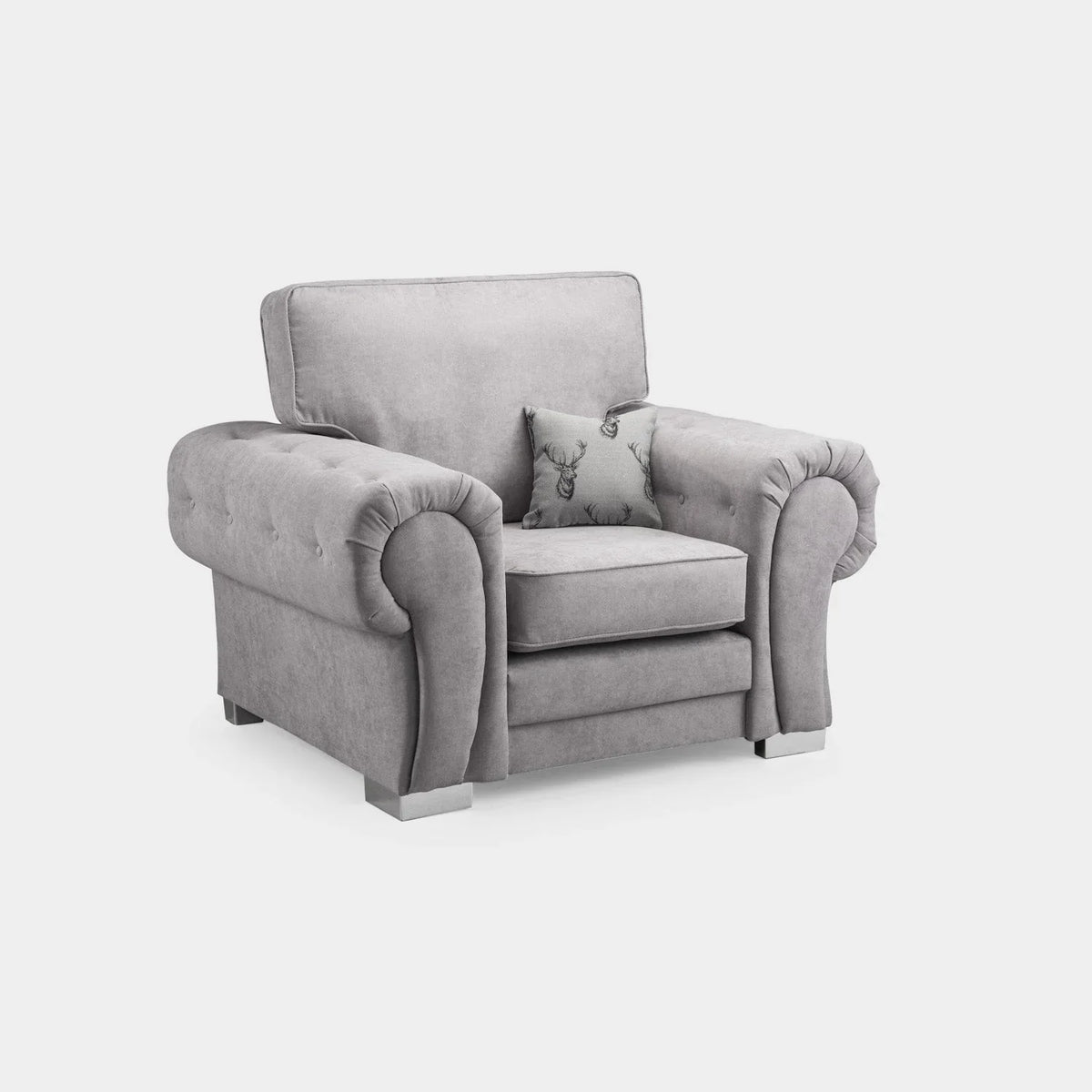 Verona Silver Armchair UK – Luxury Plush Fabric Accent Chair for Modern Living Rooms