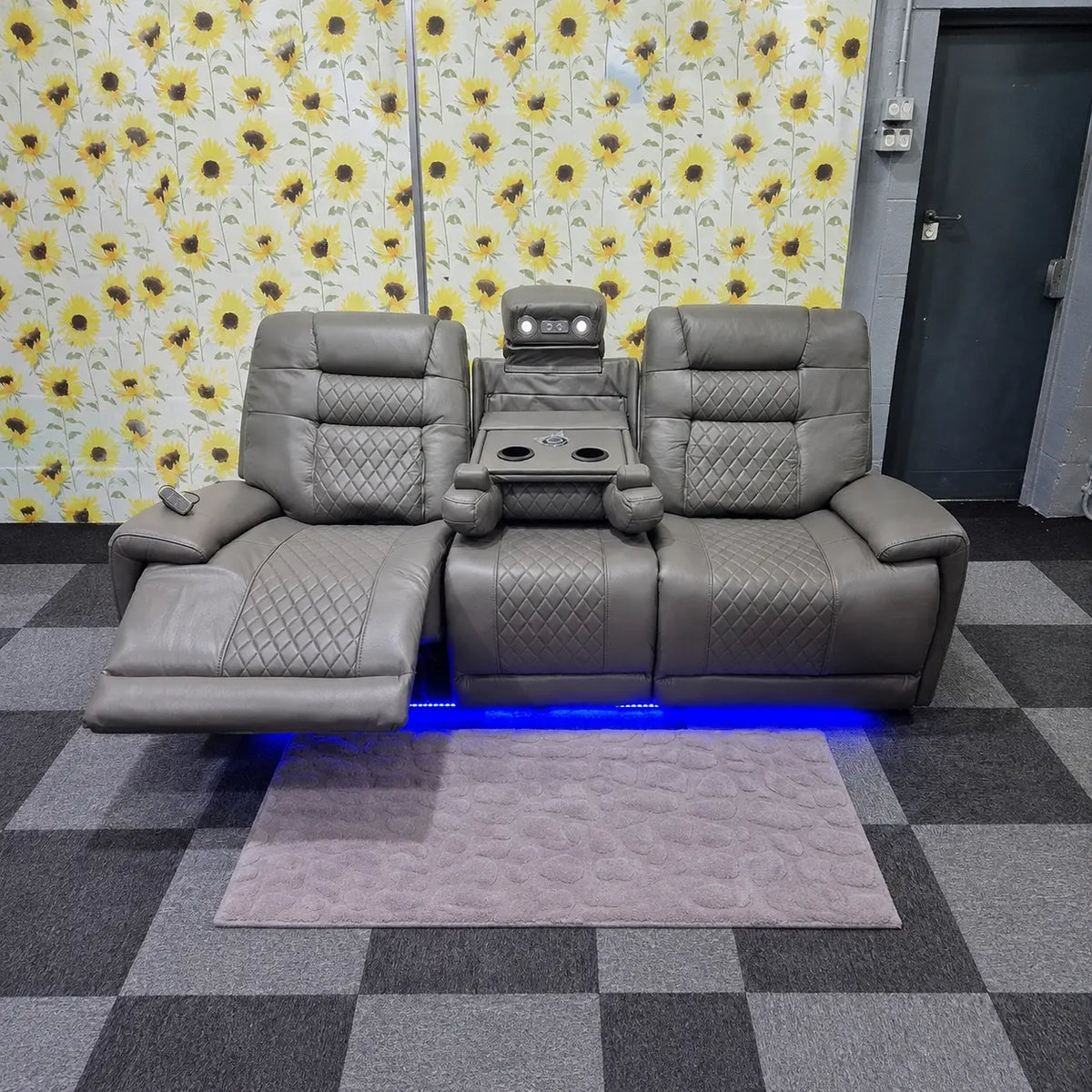 Halifax Electric Massage Recliners. Grey 3 & 2 Seater Set , USB, LED Lights