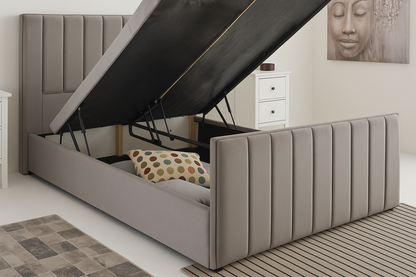 Grey Velvet Ottoman Storage Bed UK – Lift Up Storage Bed Frame with Mattress Option