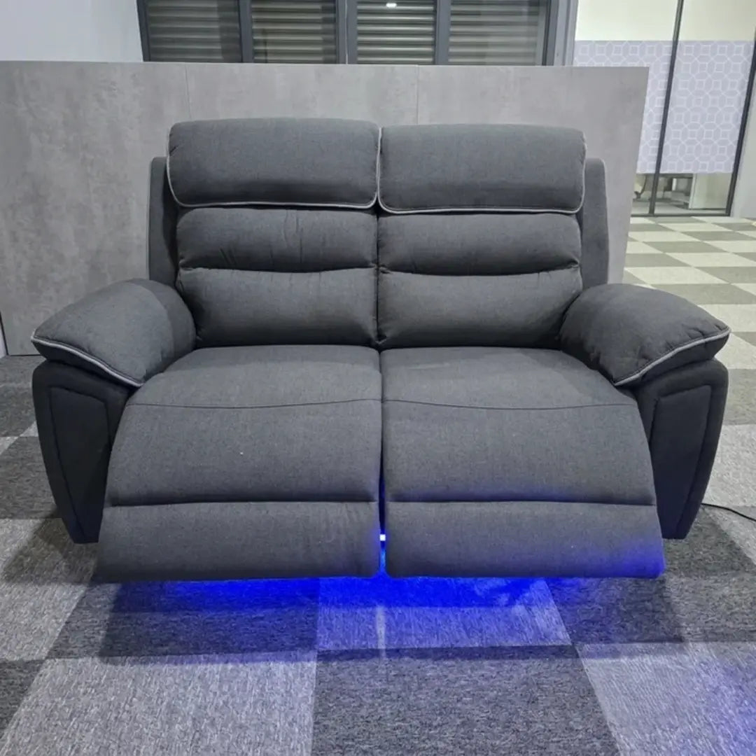 Venice Electric Recliner Sofa Set, Fabric, 3 and 2 Seater, Platinum, with USB, Type C, LED, and Reading Lights
