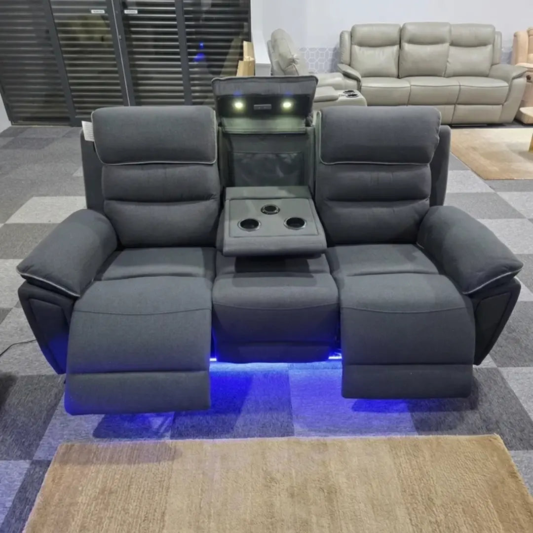 Venice Electric Recliner Sofa Set, Fabric, 3 and 2 Seater, Platinum, with USB, Type C, LED, and Reading Lights