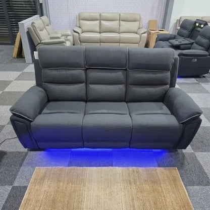 Venice Electric Recliner Sofa Set, Fabric, 3 and 2 Seater, Platinum, with USB, Type C, LED, and Reading Lights
