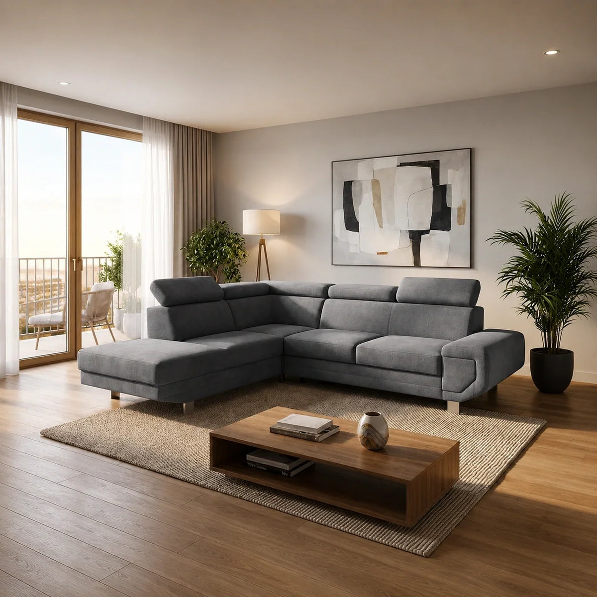 Artic Left Hand Facing Corner Sofa Bed With Storage Box - Grey