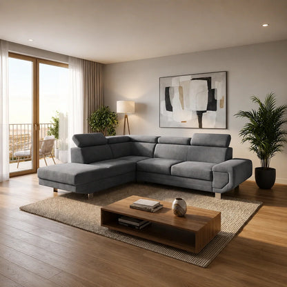 Artic Left Hand Facing Corner Sofa Bed With Storage Box - Grey