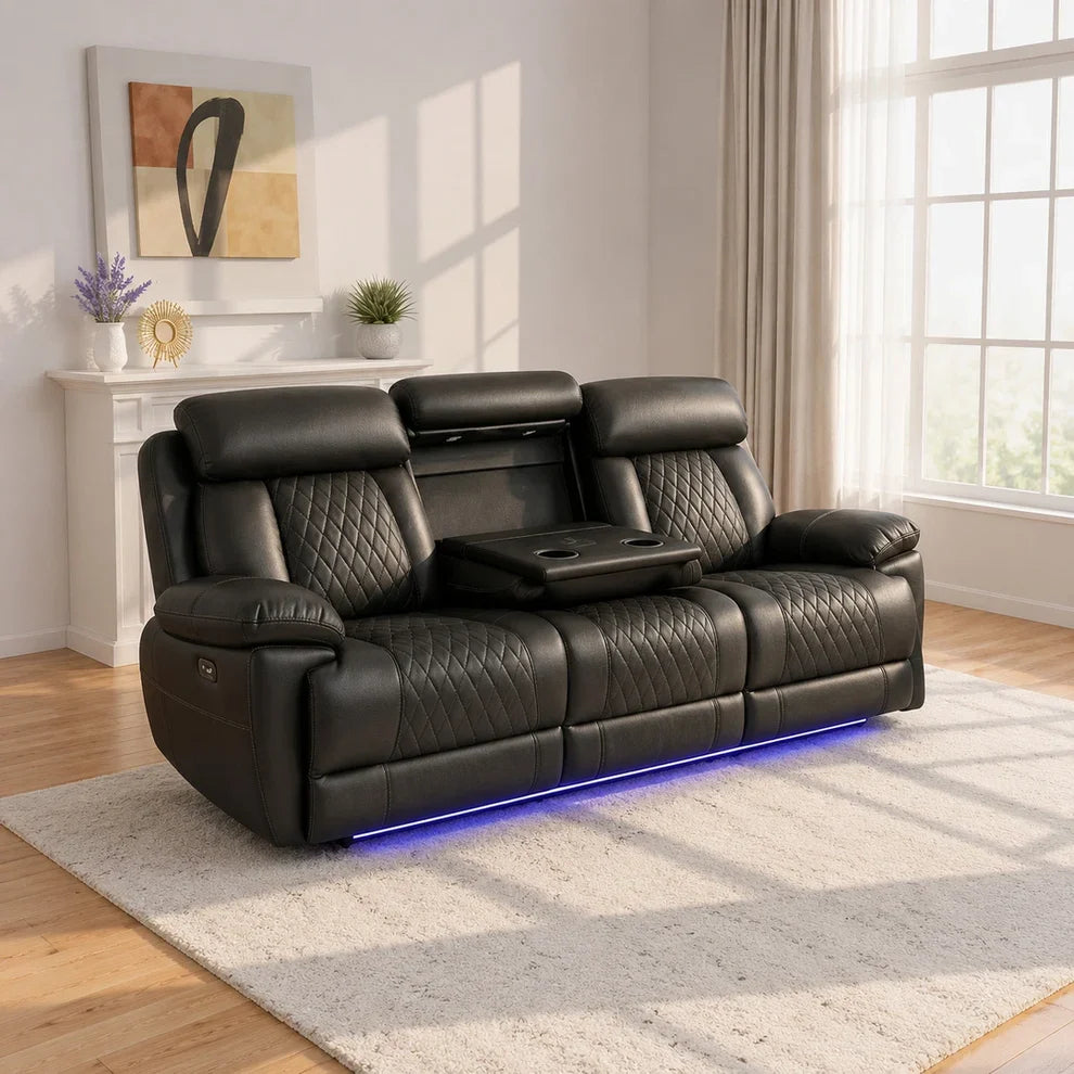 Carlisle 3+2 Seater Leather Recliner Sofa Set with LED Lights & USB