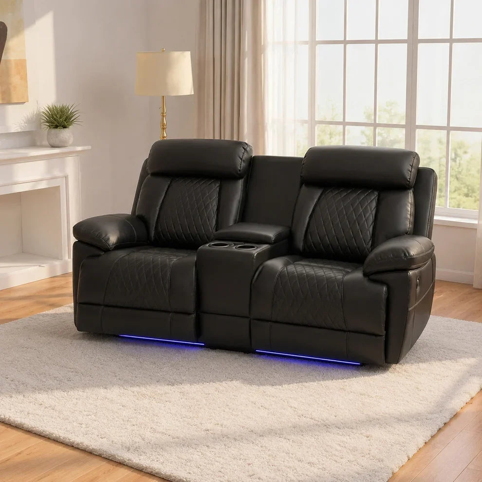 Carlisle 3+2 Seater Leather Recliner Sofa Set with LED Lights & USB