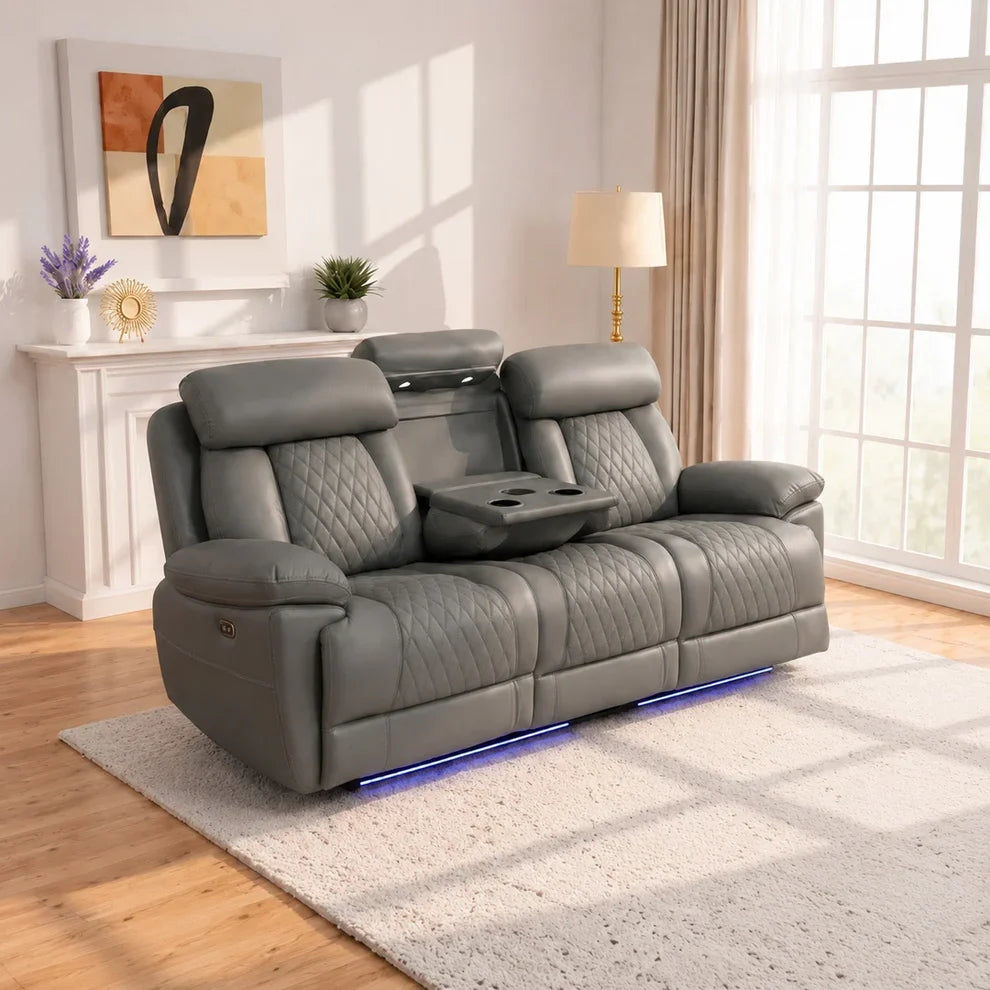 Carlisle 3+2 Seater Leather Recliner Sofa Set with LED Lights & USB