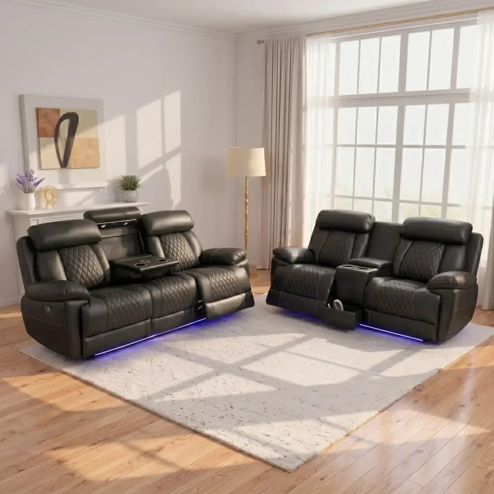 Carlisle 3+2 Seater Leather Recliner Sofa Set with LED Lights & USB