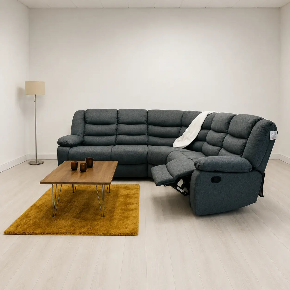 Fabric Recliner Sofa Grey Manual Recliner Double Corner