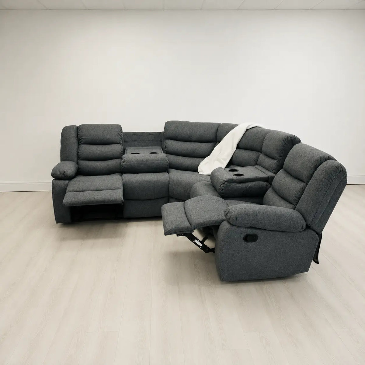 Fabric Recliner Sofa Grey Manual Recliner Double Corner