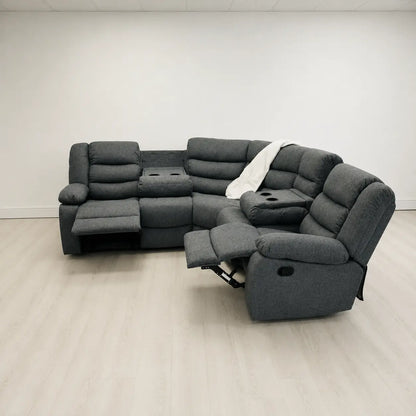 Fabric Recliner Sofa Grey Manual Recliner Double Corner