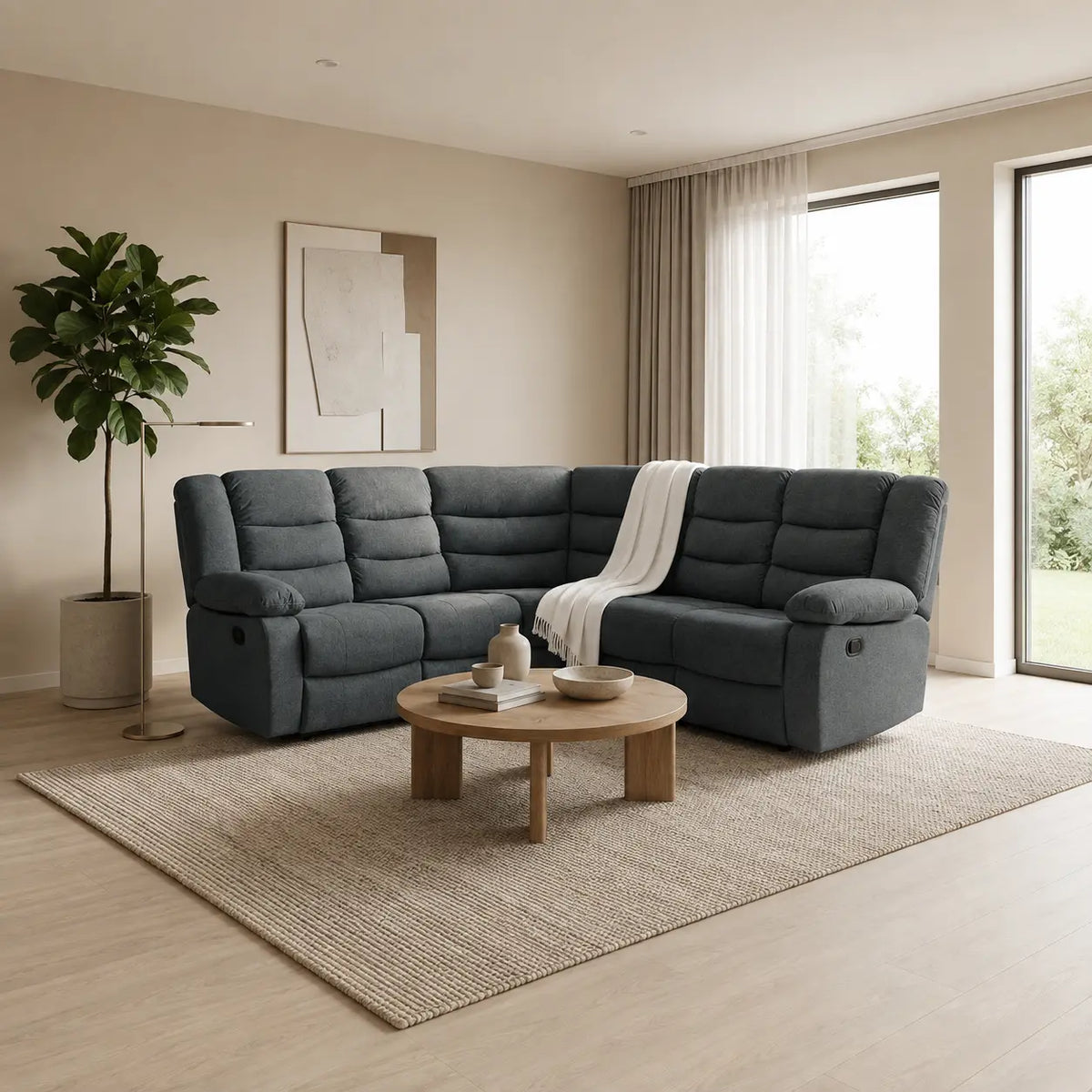 Fabric Recliner Sofa Grey Manual Recliner Double Corner