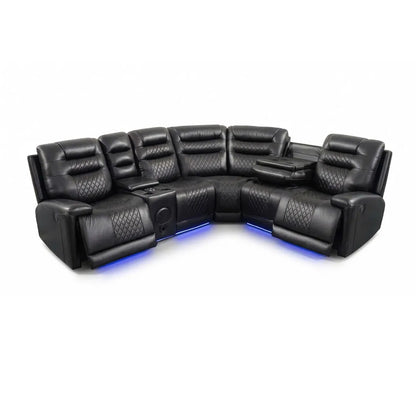 Halifax Music Leather Electric Recliner Corner Sofa - Black, Grey or Brown