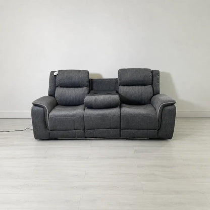 Hannah Electric Recliner Set Grey Microfiber Fabric, 3+2 Sofa with Cupholders