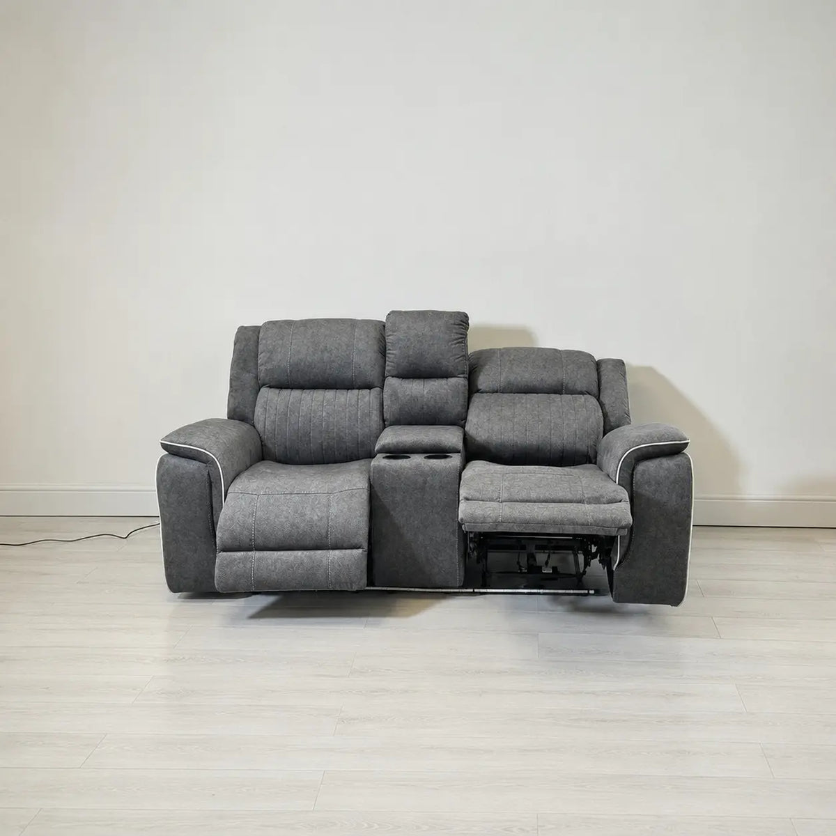 Hannah Electric Recliner Set Grey Microfiber Fabric, 3+2 Sofa with Cupholders