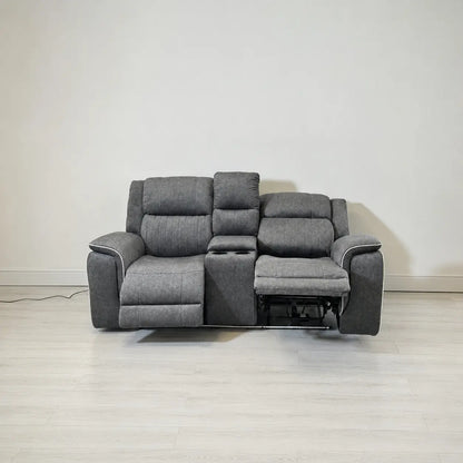 Hannah Electric Recliner Set Grey Microfiber Fabric, 3+2 Sofa with Cupholders