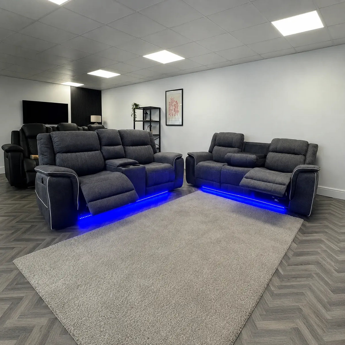 Hannah Electric Recliner Set Grey Microfiber Fabric, 3+2 Sofa with Cupholders