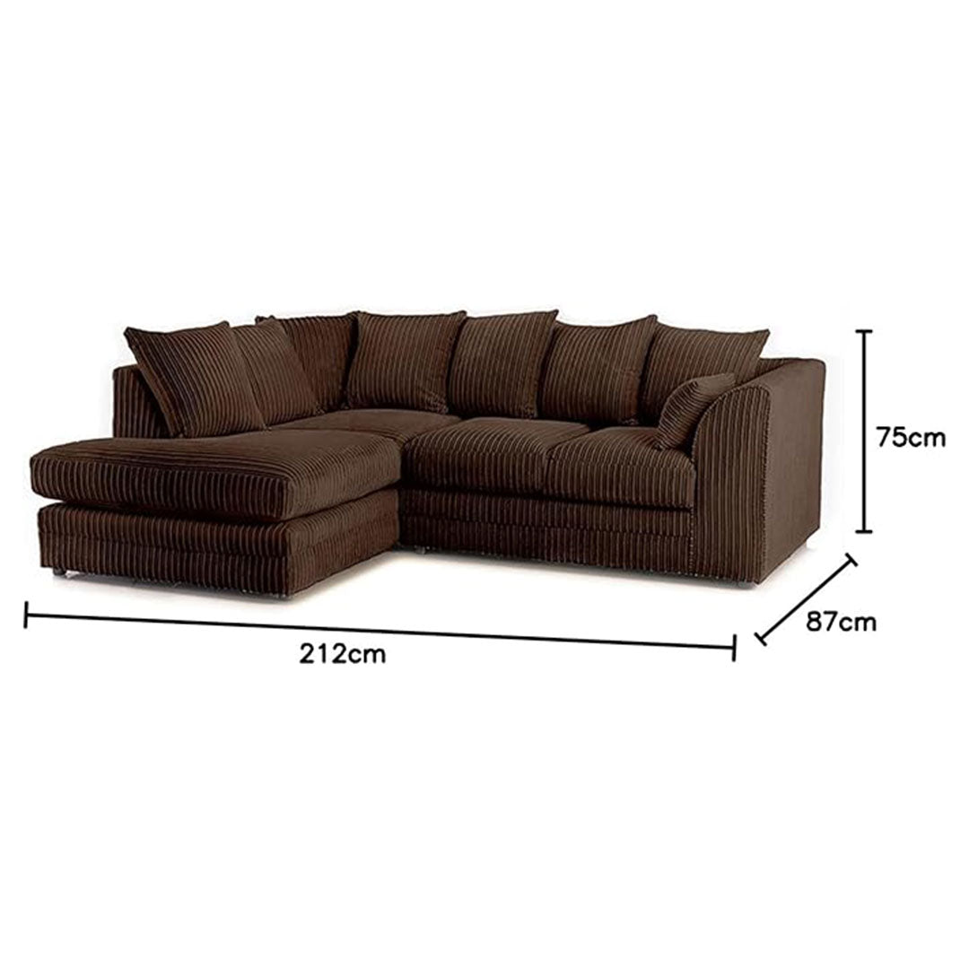 Luxor Fabric Corner Sofa Black | Soft Jumbo Cord 3-4 Seater Corner Sofa () LTD