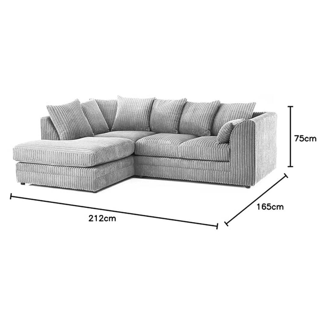 Luxor Fabric Corner Sofa Black | Soft Jumbo Cord 3-4 Seater Corner Sofa () LTD