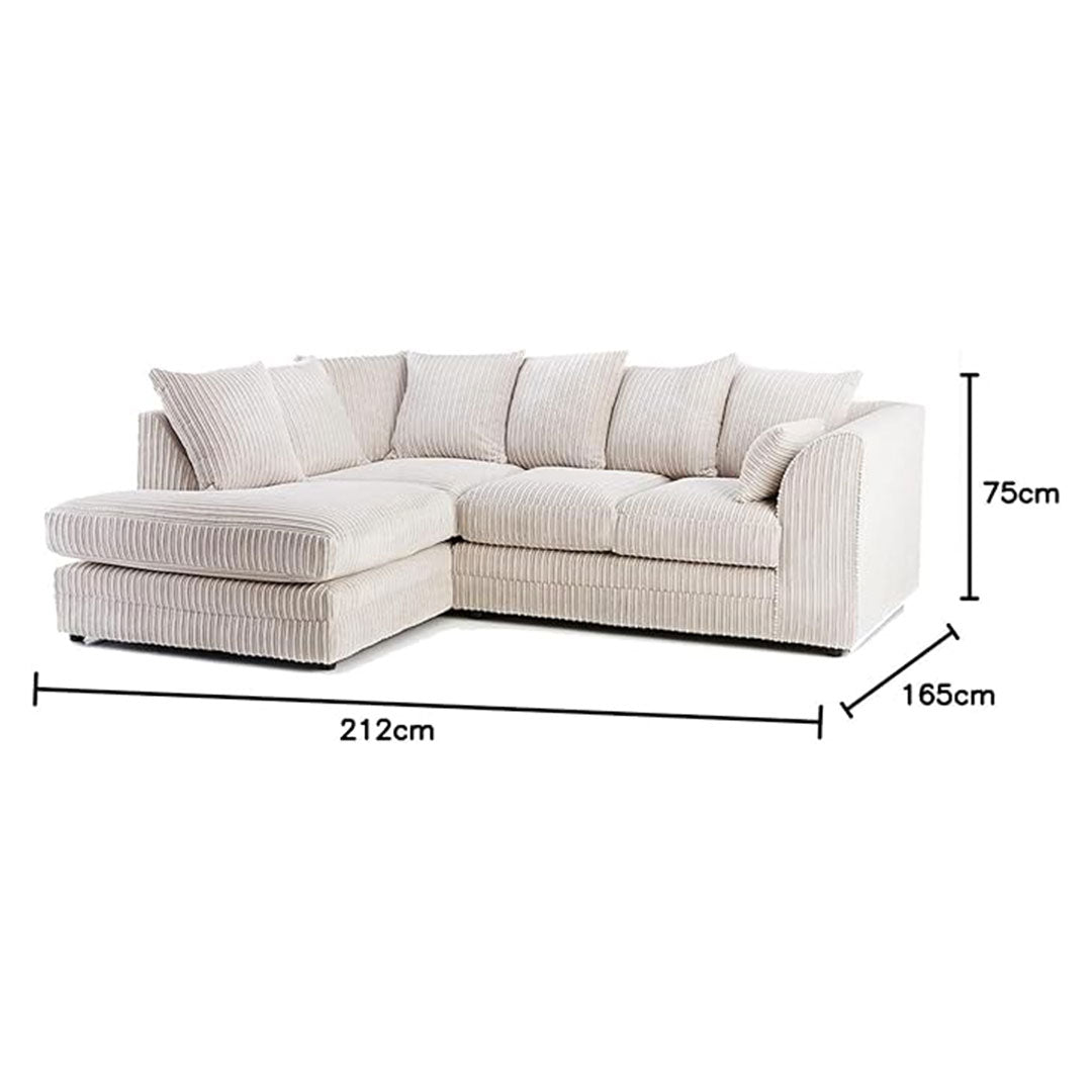 Luxor Fabric Corner Sofa Black | Soft Jumbo Cord 3-4 Seater Corner Sofa () LTD