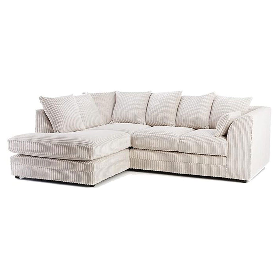 New Luxor Fabric Corner Sofa Cream | Soft Jumbo Cord 3-4 Seater Corner Sofa Left Hand Corner