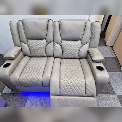 Orlando Electric Recliners 3+2 Seater Leather Sofa (Black, Grey) /LED LIGHTS/WIRELESS CHARGER