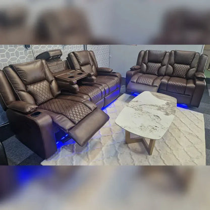 Orlando Electric Recliners 3+2 Seater Leather Sofa (Black, Grey) /LED LIGHTS/WIRELESS CHARGER