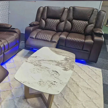 Orlando Electric Recliners 3+2 Seater Leather Sofa (Black, Grey) /LED LIGHTS/WIRELESS CHARGER