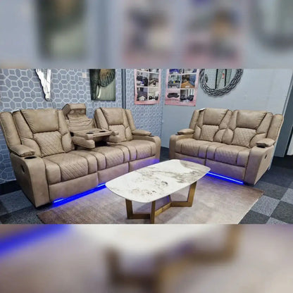 Orlando Electric Recliners 3+2 Seater Leather Sofa (Black, Grey) /LED LIGHTS/WIRELESS CHARGER