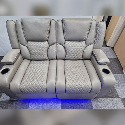 Orlando Electric Recliners 3+2 Seater Leather Sofa (Black, Grey) /LED LIGHTS/WIRELESS CHARGER