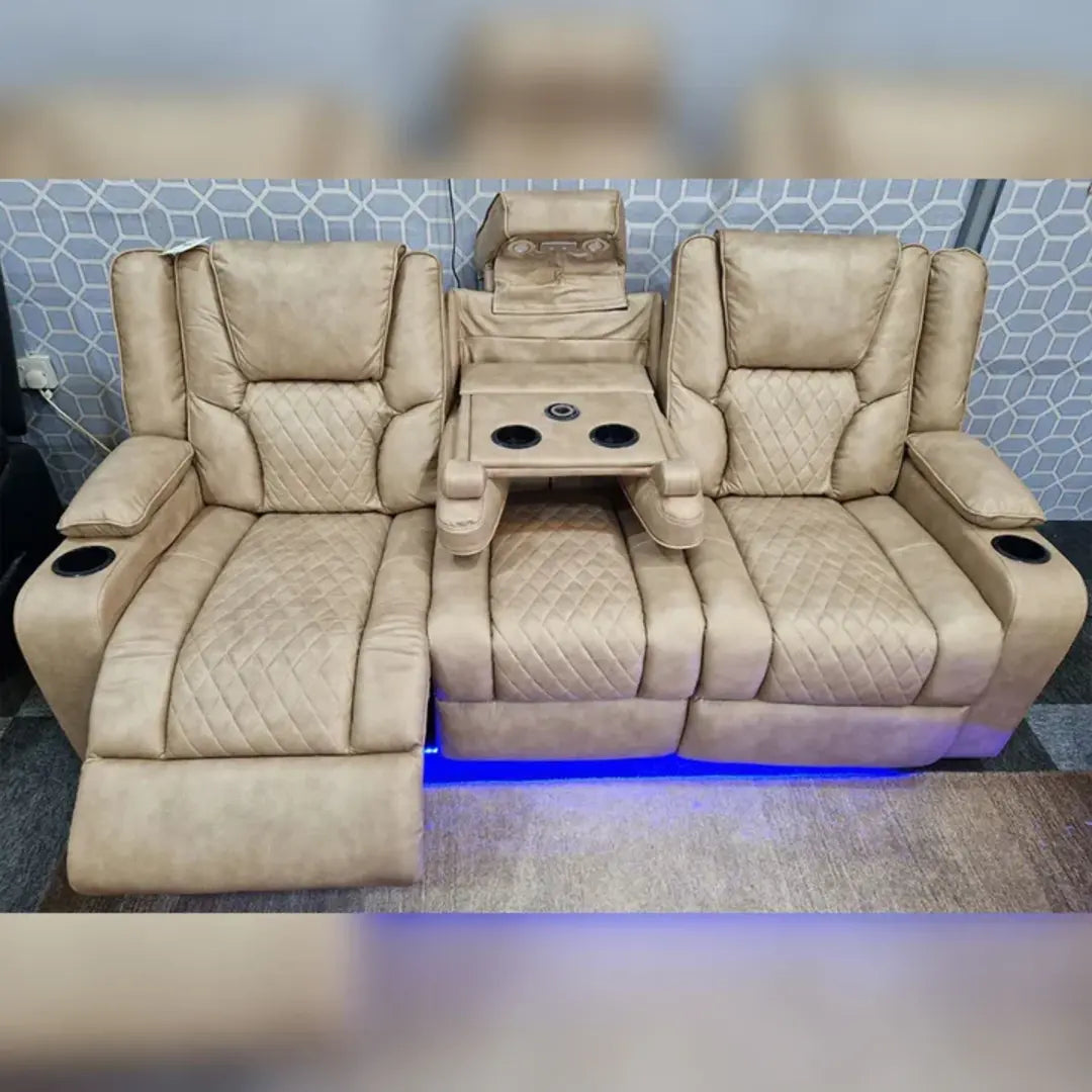 Orlando Electric Recliners 3+2 Seater Leather Sofa (Black, Grey) /LED LIGHTS/WIRELESS CHARGER
