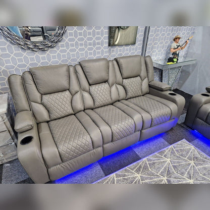 Orlando Electric Recliners 3+2 Seater Leather Sofa (Black, Grey) /LED LIGHTS/WIRELESS CHARGER
