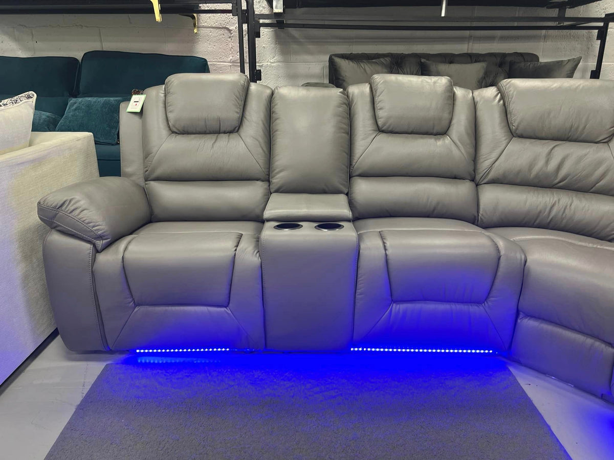 Oxford Black/Grey Leather Electric Recliner Corner Sofa
