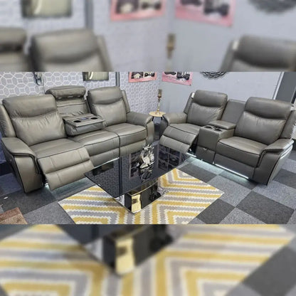 Prada black leather electric recliner sofa set, 3 and 2 seater