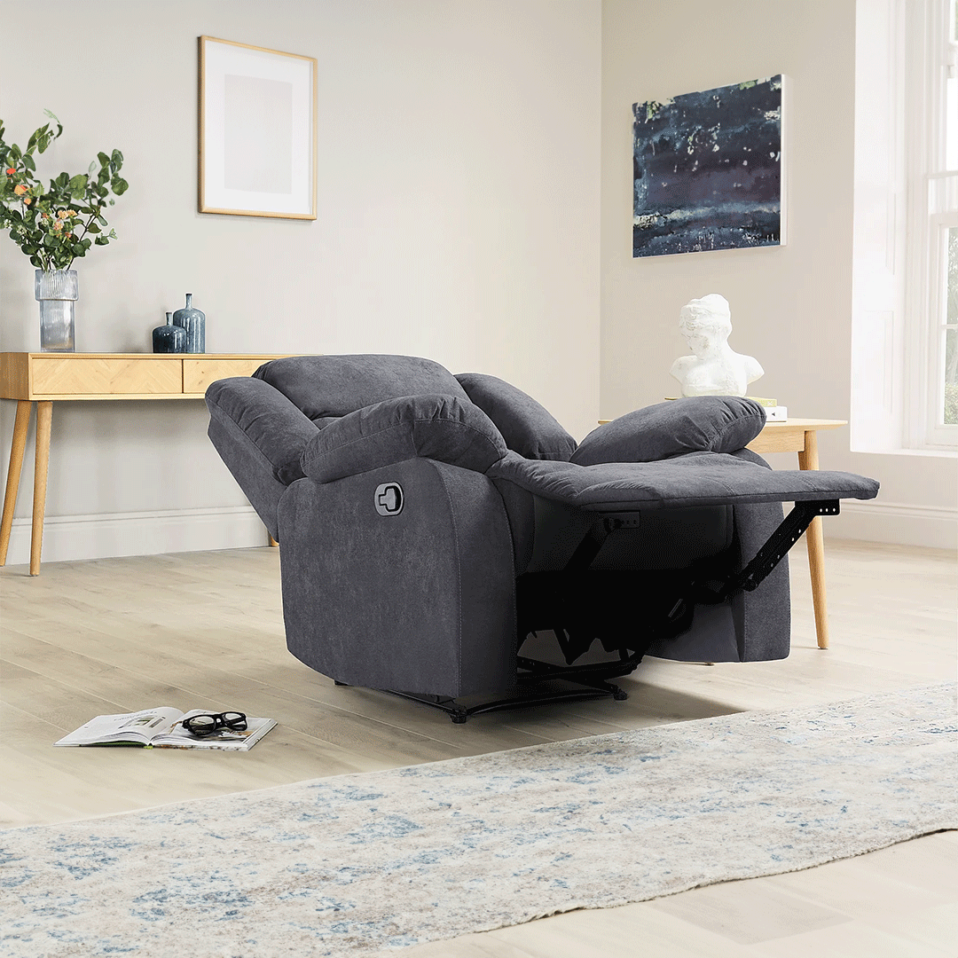 Roma Fabric Recliner Sofa Arm Chair Grey