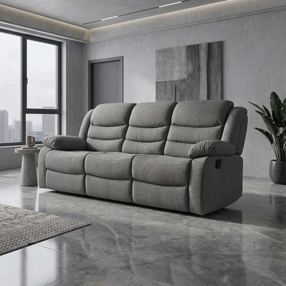 Roma Fabric Reclining Sofa, Grey Fabric, 3+2 Seater with Cup Holders