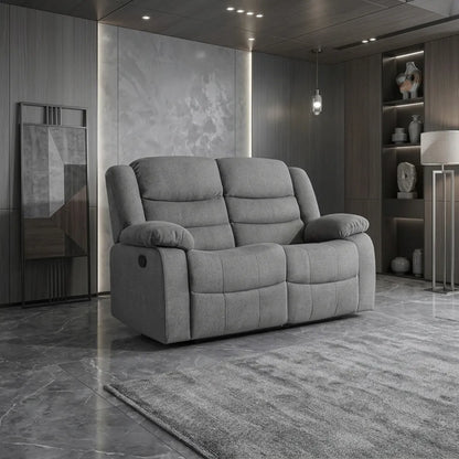 Roma Fabric Reclining Sofa, Grey Fabric, 3+2 Seater with Cup Holders