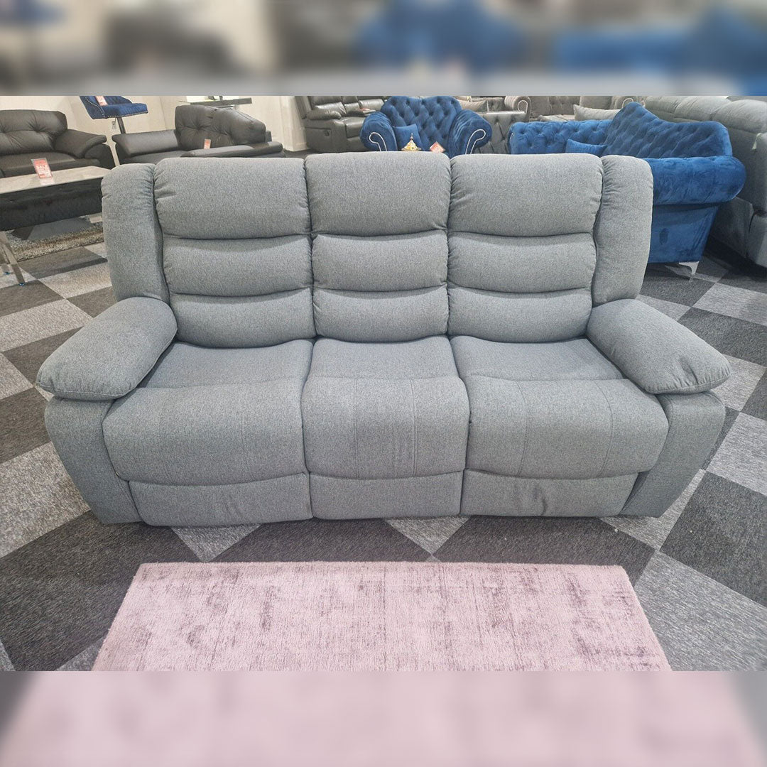 Roma Fabric Reclining Sofa, Grey Fabric, 3+2 Seater with Cup Holders