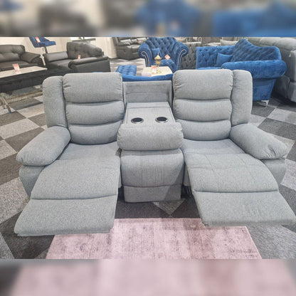Roma Fabric Reclining Sofa, Grey Fabric, 3+2 Seater with Cup Holders