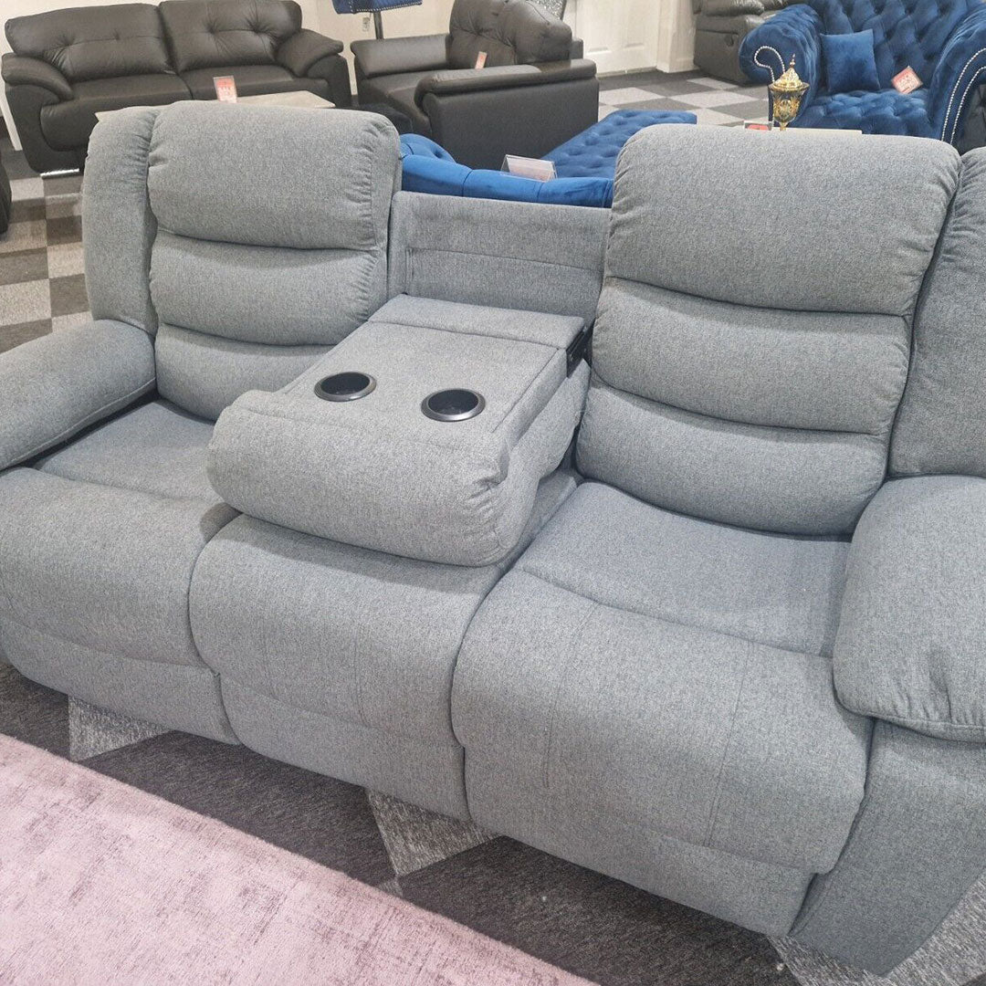 Roma Fabric Reclining Sofa, Grey Fabric, 3+2 Seater with Cup Holders