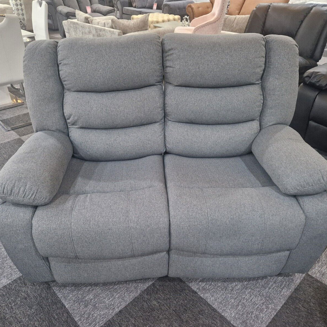 Roma Fabric Reclining Sofa, Grey Fabric, 3+2 Seater with Cup Holders