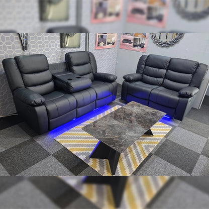 Roma leather recliner sofa with cupholders