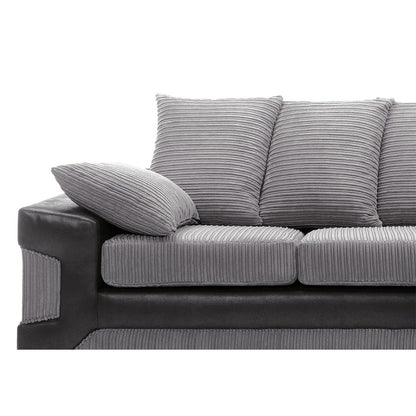 Large grey corner sofa LARGE-DINO-CORNER-SOFA-GREY-BLACK-LEFT-HAND-SIDE-FOAM. Fire resistant as per British Standards, foam filled seats for comfort.