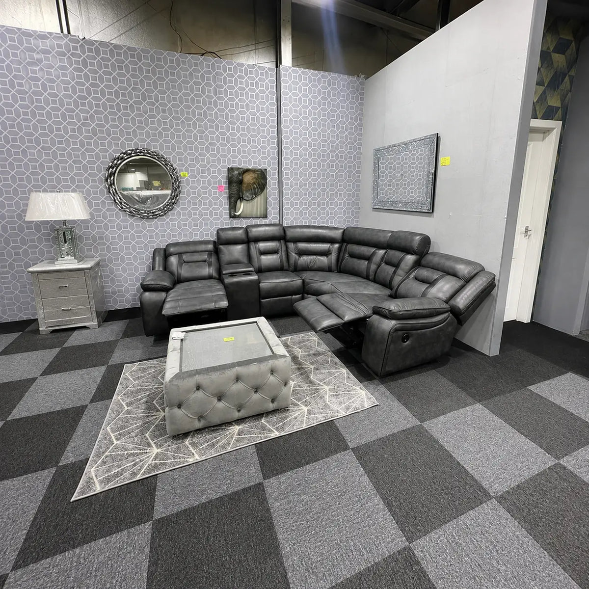 Nova Corner Electric Recliner Sofa In Grey With Black Trim